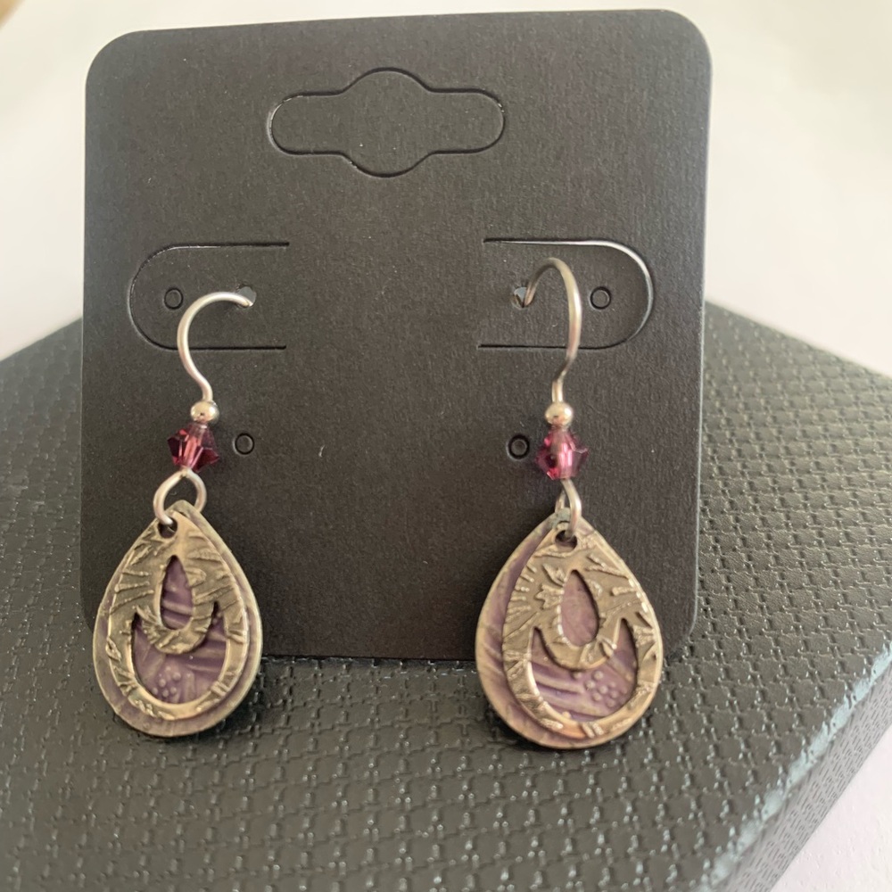 Purple Teardrop Dangle Earrings - Women Jewelry - Picture 9 of 11